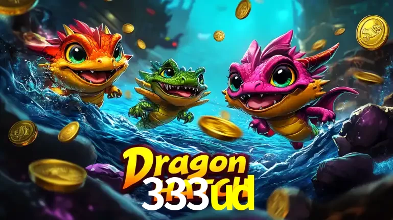 Arte promocional do jogo Dragon Hatch com três adoráveis dragões bebês nadando entre moedas de ouro, um dos slots mais divertidos para jogar no cassino 333ud.