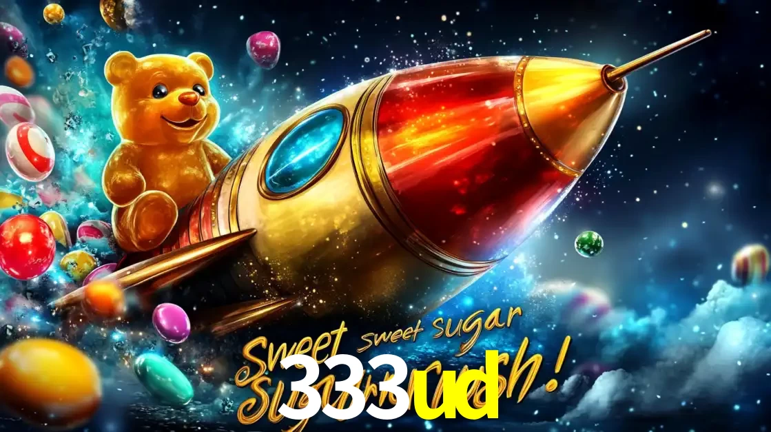 Arte promocional do jogo de slot Sugar Rush, com um urso de pelúcia em um foguete viajando pelo espaço de doces, um dos jogos divertidos disponíveis no cassino 333ud.